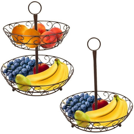 Leaf Vegetable Bowl - Sorbus 2-Tier Countertop Fruit Basket Holder & Decorative Bowl Stand, Perfect for Fruit, Vegetables, Snacks, Household Items and Much More (Brown)