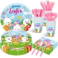 thumbnail image 1 of Juego de vajilla para fiesta de Pascua Jremreo de 175 piezas para 25 personas con conejo, 1 of 6