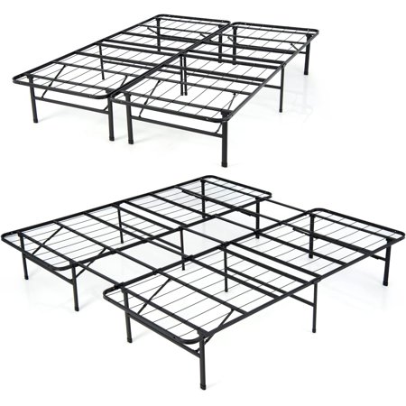 WUXIFA Folding Bed Frame, Queen/King Size Portable Bed Base for Kids, Teens & Adults, Tool-Free Assembly, No Box Spring Needed, 660 LBS Capacity, Steel Platform Bed