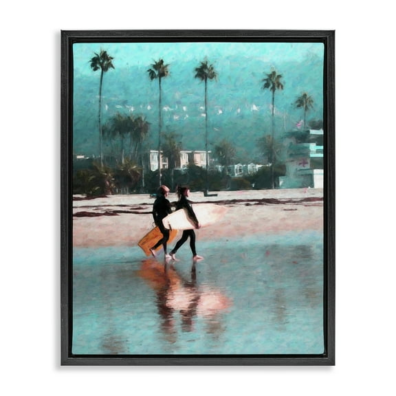 Stupell Industries Surfers Beach Break Sports Painting Black Floater Framed Canvas Art Print Wall Art, 17 x 21