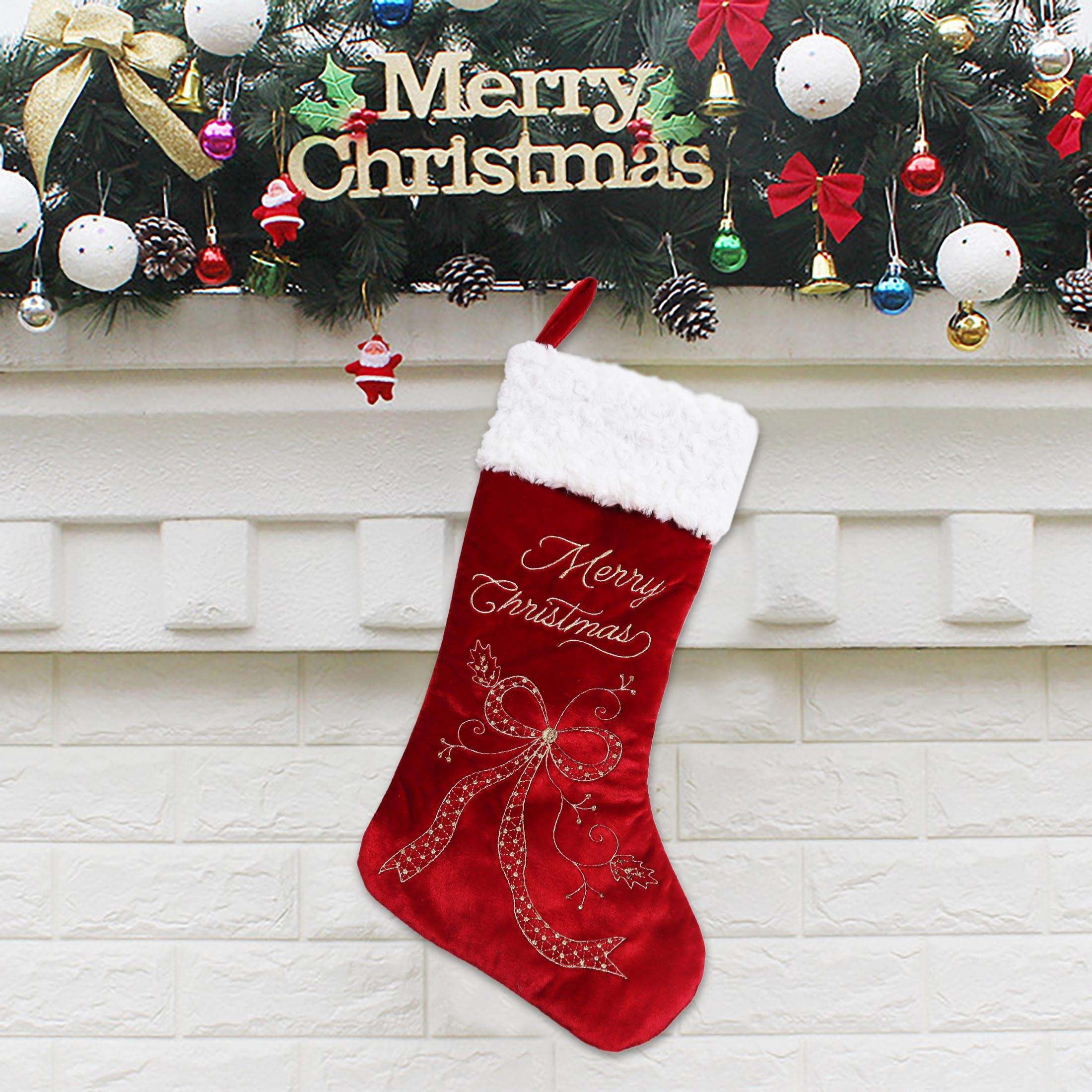 Velvet Christmas Stocking, Burgundy, 18.75", by Holiday Time
