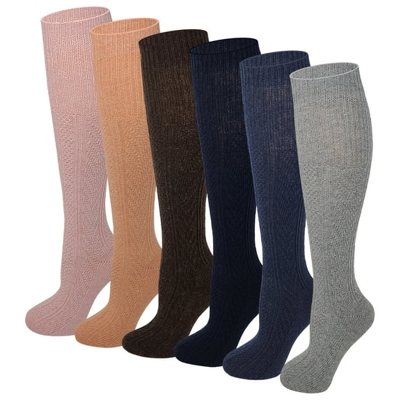 Sumona 6 Pairs Women Cable Knit Winter Wool Knee High Boot Socks