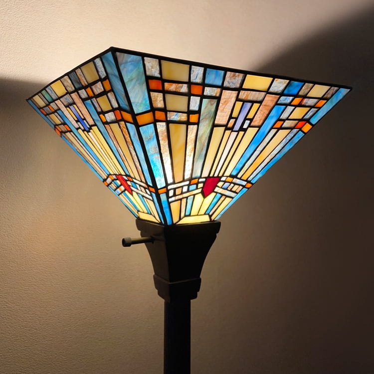 Tiffany Torchiere Floor Lamp,Stained Glass Lamp Shade,Vintage Antique Mission Tiffany Style Standing Light for Living Room and Bedroom