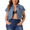 thumbnail image 2 of DARING DIVA Women's Plus Size Short Sleeve Denim Button Down Cropped Jacket 2X Light Blue, 2 of 6