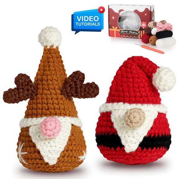 ComfiTime Crochet Kit for Beginners to Intermediate – Amigurumi Starter Kit w/ Video Tutorials & Step-by-Step Instructions, Complete Animal Craft Accessories for Adults & Kids,Santa & Reindeer
