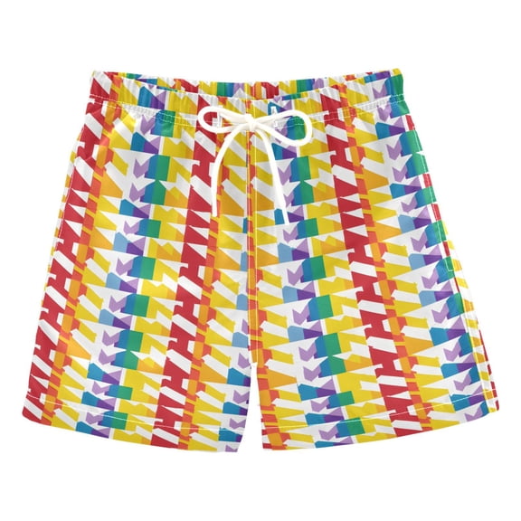 joogoo Boys Swim Trunks Colorful Geometry Beach Board Shorts Drawstring Swimsuit S