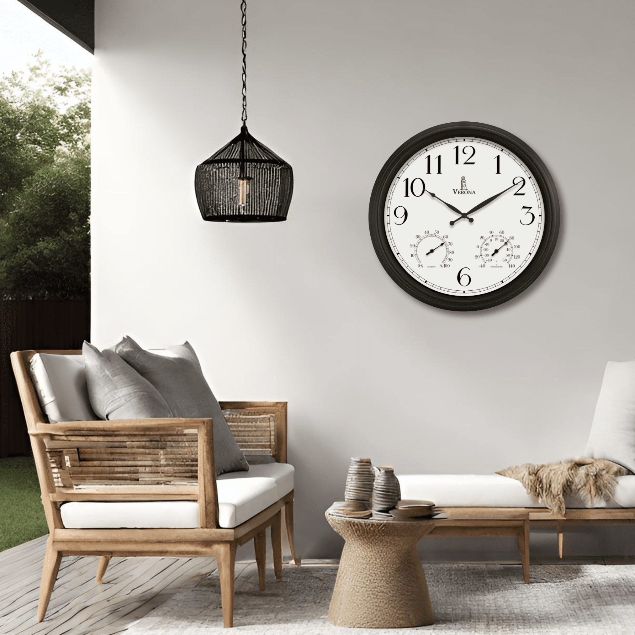 24 inch Outdoor Clocks for Patio Large Waterproof with Thermometer - Black Outdoor Wall Clock with Temperature and Humidity Combo - Weatherproof, Accurate & Easy to Read for Pool, Garden & Home Decor