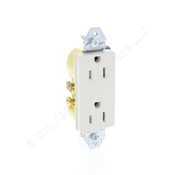 Hubbell RRD15KLATR NO EARS Lt Almond Tamper Resistant Decorator Outlet 5-15R 15A