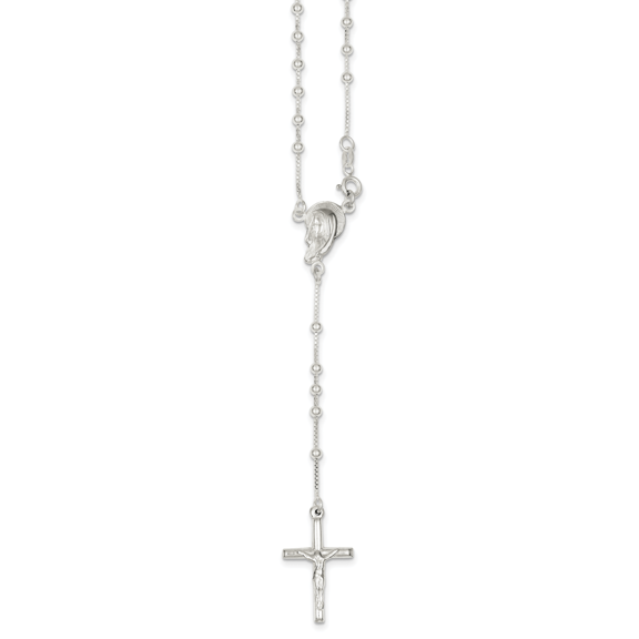 Beautiful Sterling Silver Polished Rosary Necklace