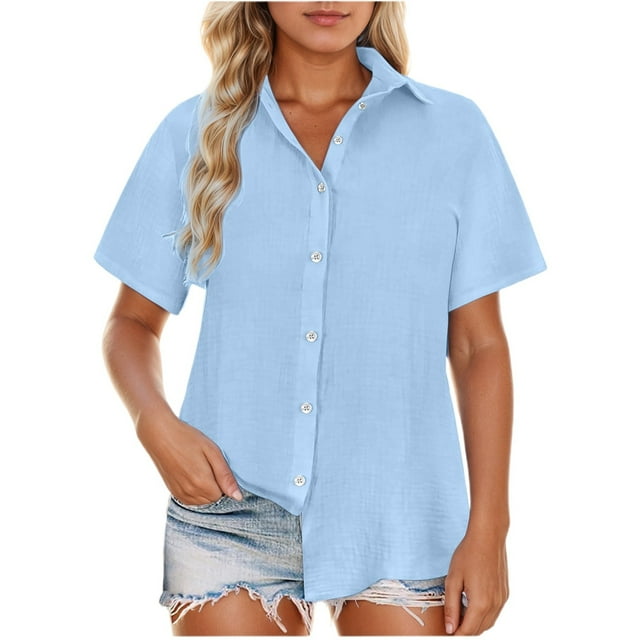 Blusa de mujer con abertura delantera para el verano: camisa informal y elegante, versátil con vaqueros/pantalones holgados