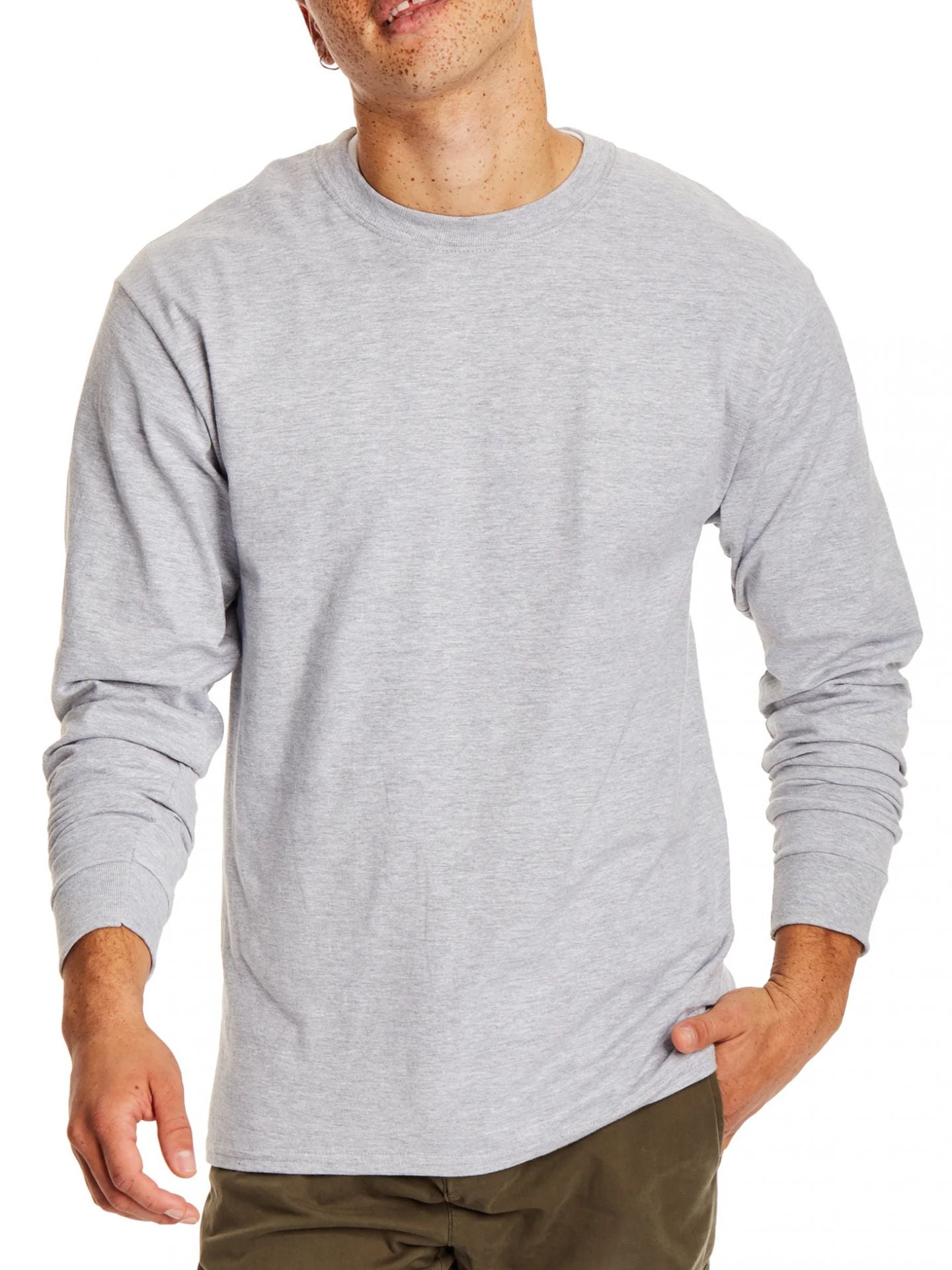 Hanes Long Sleeve Beefy-T T-Shirts, Light Steel, Large - Walmart.com
