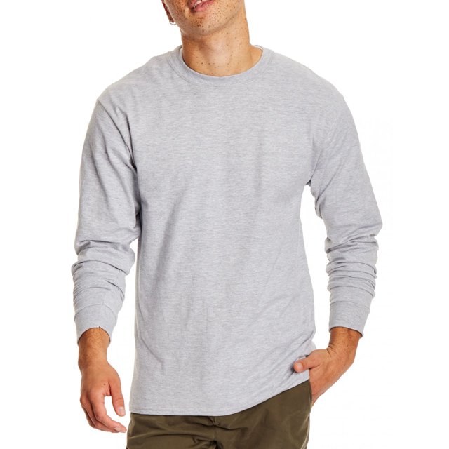Hanes Long Sleeve Beefy-T T-Shirts, Light Steel, Large