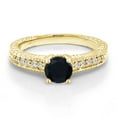 thumbnail image 2 of Gem Stone King 18K Yellow Gold Plated Silver Ring Round Black Onyx and Moissanite (0.95 Cttw, Size 9), 2 of 5