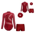thumbnail image 6 of Aislor Girls Gymnastics 3 Piece Outfit Kids Long Sleeve Leotard Sparkle Unitard with Shorts and Hairband for Dance Burgundy 12, 6 of 6