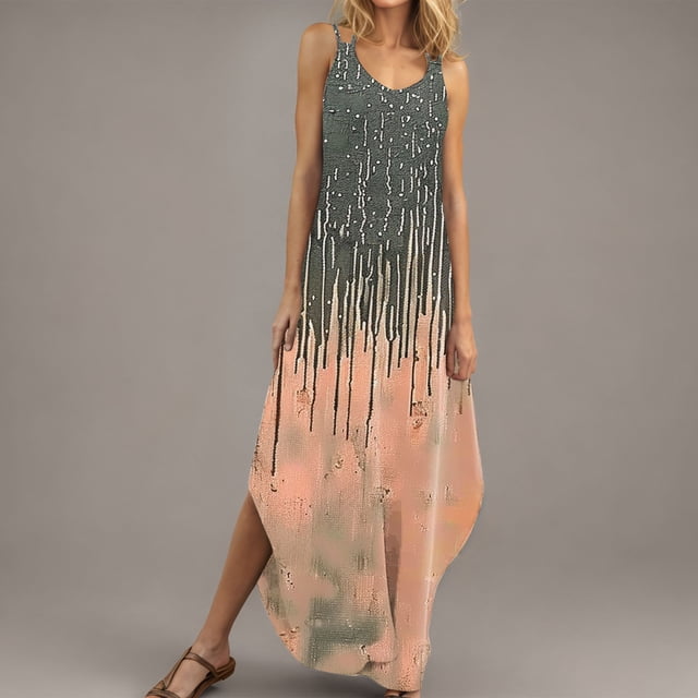 FcBaudy Robes d'Été pour Femmes, Robes pour Femmes, Jupe pour Femmes Robes d'Été pour Femmes Robe Unie Sans Manches Col en V Robes Décontractées Robes Longues Robes Femmes