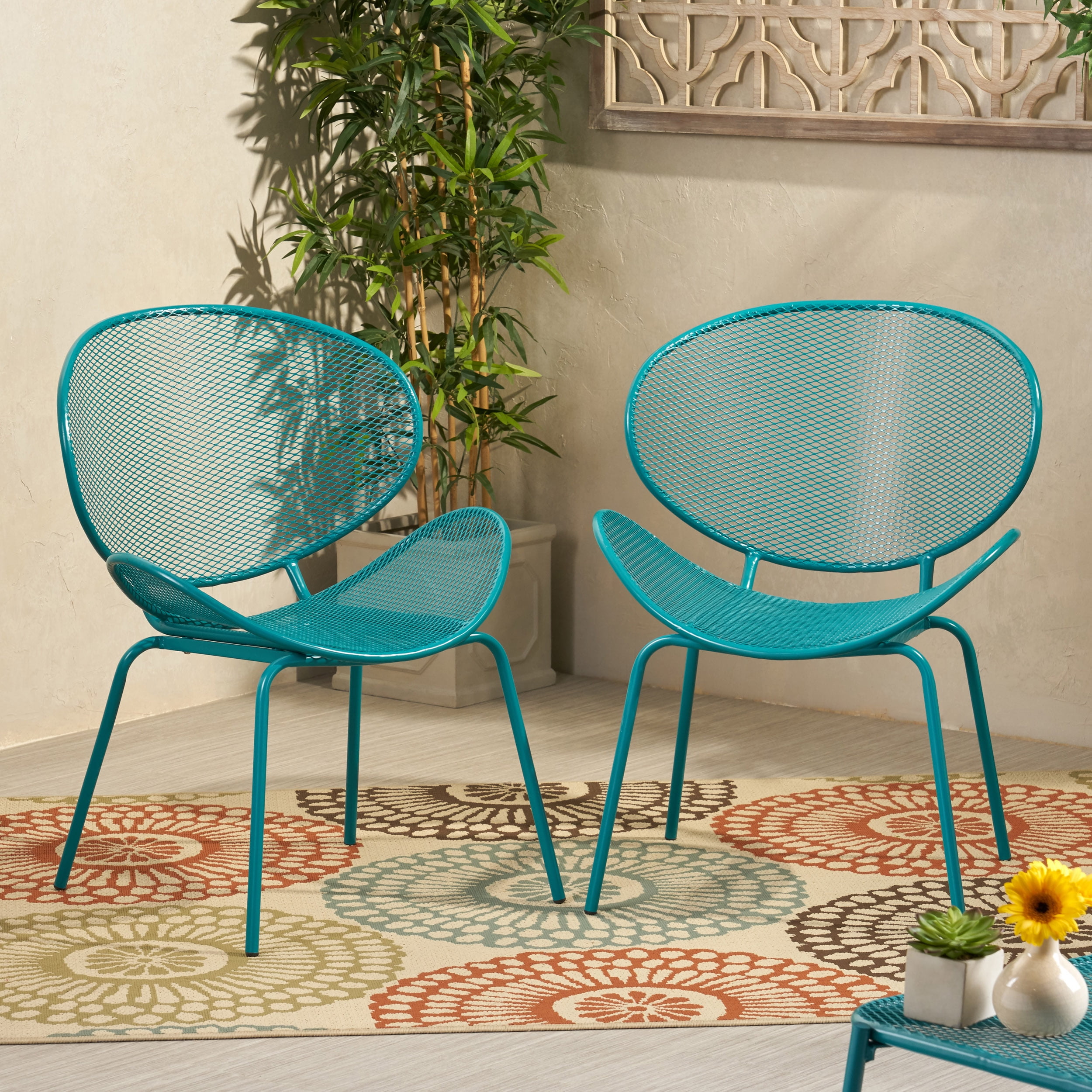 Hamdan Outdoor Dining Chair, Set of 2, Matte Teal