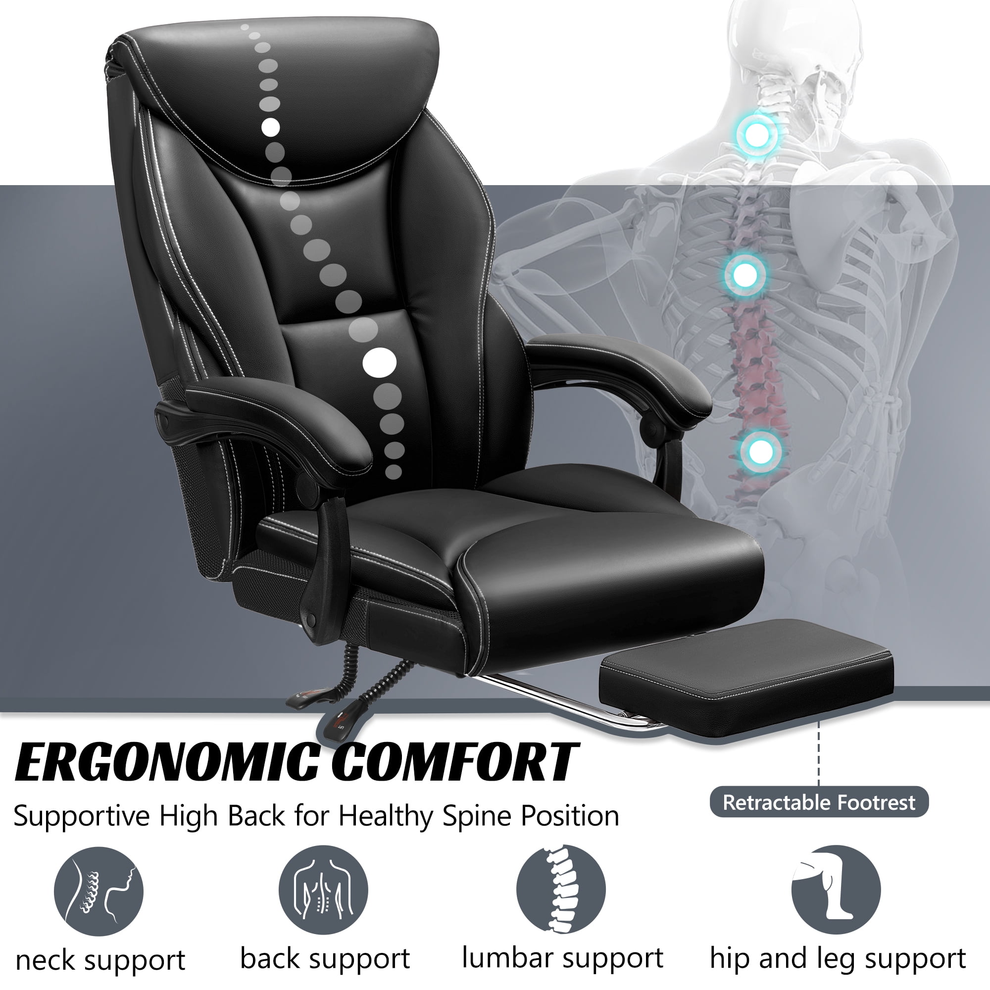 ATHOPE Leather Office Chair 400Lbs, Executive Office Chair with Footrest High Back Support, Big and Tall Ergonomic Desk Chair, Adjustment Computer Chair 360°Swivel Free, Black