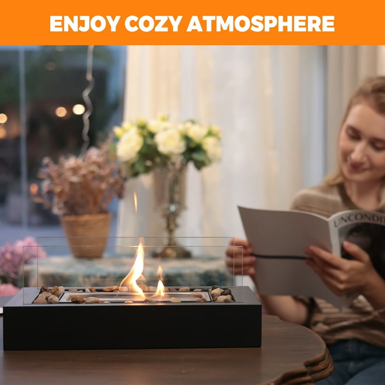 EAST FLAME Rectangular Tabletop Fire Pit with 2 Sided Glass Mini