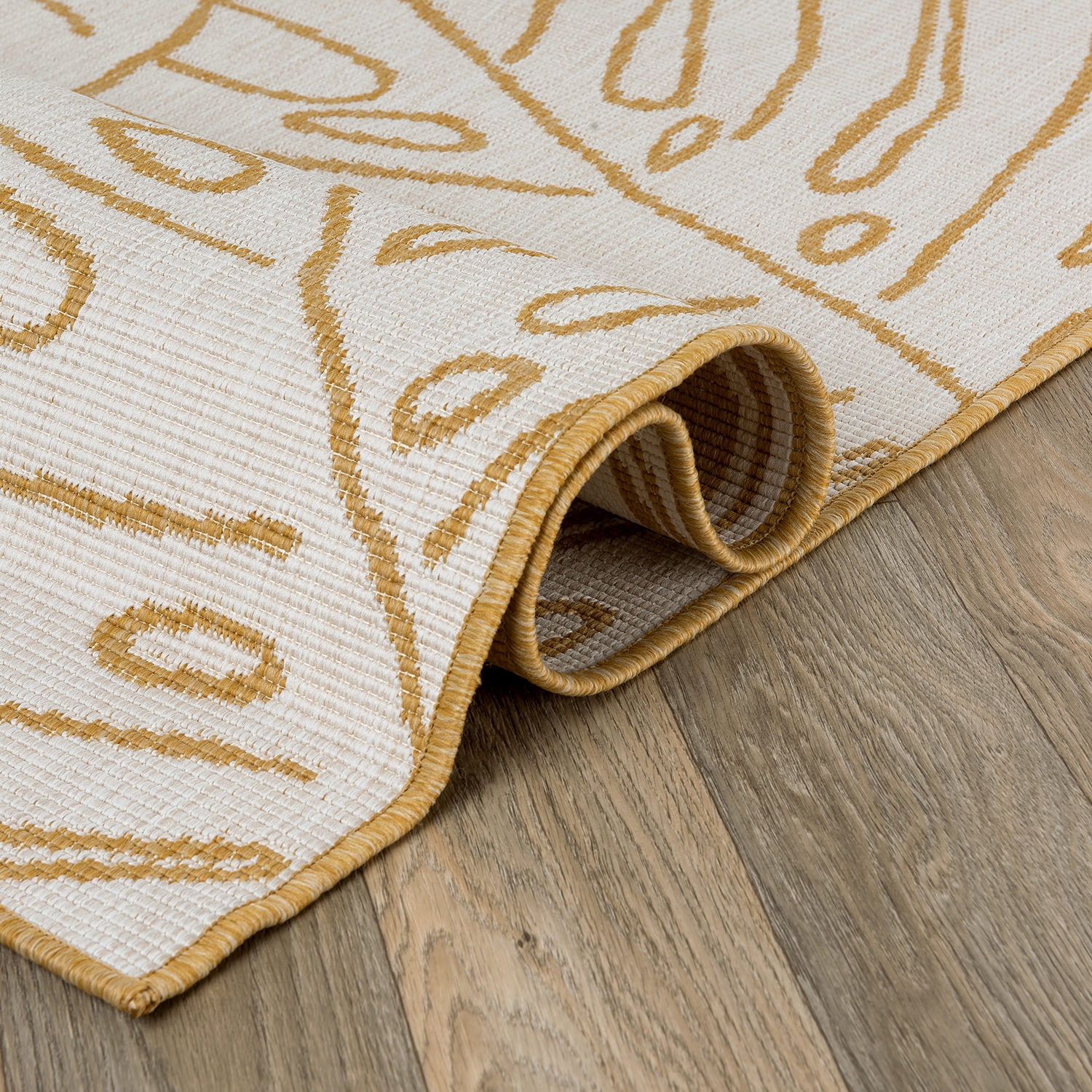 World Rug Gallery Contemporary Tropical Leaves Weather Resistant Reversible Indoor/Outdoor Area Rug - Yellow 2'x7'
