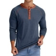 thumbnail image 3 of JWD Mens Henley Long Sleeve T-Shirt Cotton Casual Shirt US VG Navy Blue S, 3 of 6