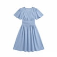 thumbnail image 6 of PBFRDSJ Bridesmaid Dresses for Wedding Elegant V Neck Flowy A Line Dress Womens Midi Length Pleated Puff Sleeve Modest Long Sundress, 6 of 6