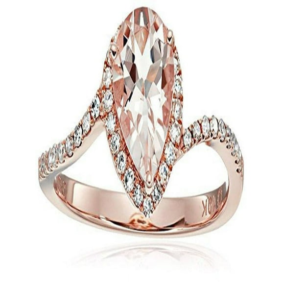 1.25 Carat Peach Pink Morganite (pear cut Morganite) and Diamond Engagement Ring in 10k Rose Gold