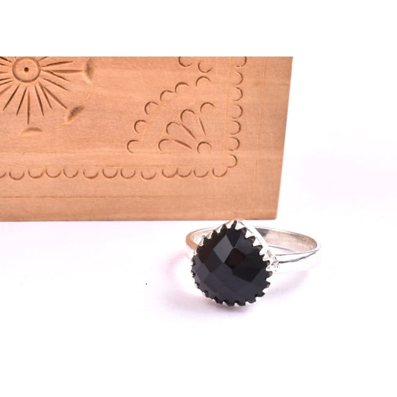 925 Sterling SilverBlackPear OnyxHandmade Ring Women For Gift Cocktail Party