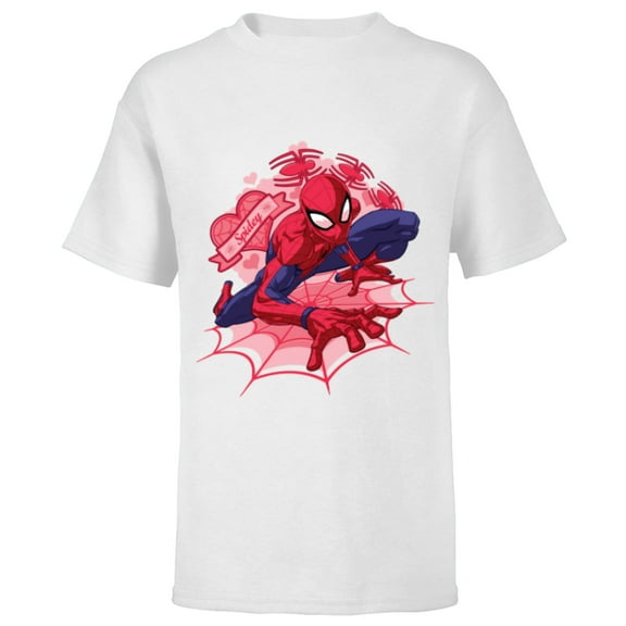 Marvel Spider-Man Hearts Valentine's Day - Short Sleeve T-Shirt for Kids - Customized-White