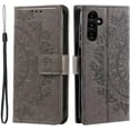 thumbnail image 6 of Case for Samsung Galaxy A54 5G, Premium PU Leather Magnetic Flip Wallet Case with Card Holder Cash Slot Lanyard Strap Kickstand Function Embossed Mandala Flower Pattern Shockproof Cover - Gray, 6 of 16