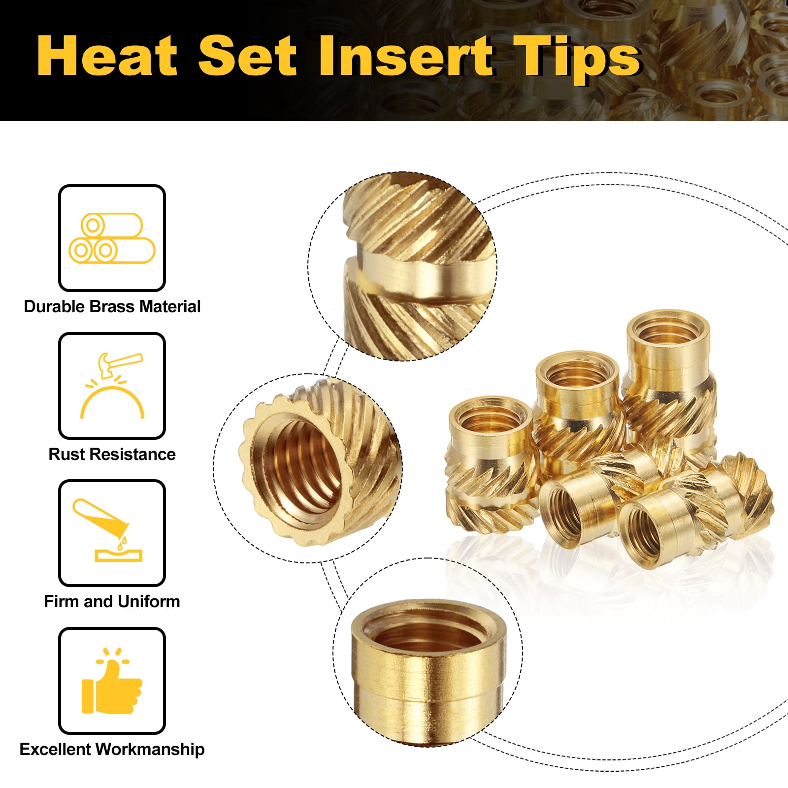 Uxcell 555pcs M2 M3 M4 M5 M6 Metric Threaded Inserts Brass Heat Set Insert Knurled Nuts Assortment Kit, 3D Printing Brass Nuts Female Threaded Inserts Nuts with Heat Set Insert Tips