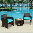 thumbnail image 3 of Patiojoy 3 PCS Patio Rattan Furniture Set Conversation Chair Set with Soft Cushion & Coffee Table Turquoise, 3 of 7