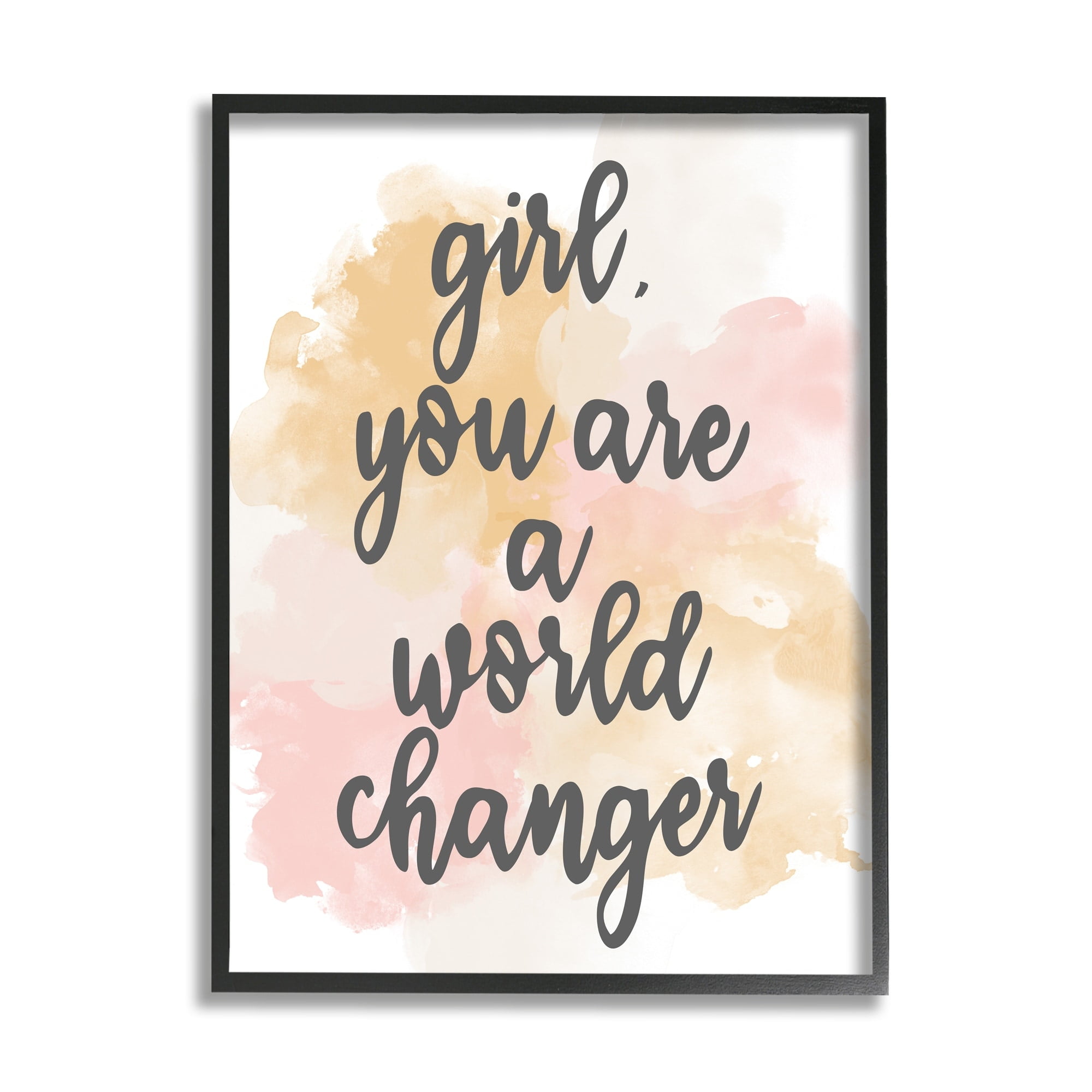 Stupell Industries World Changer Girl Empowering Pastel Calligraphy Phrase Framed Wall Art, 11 x 14, Design by Kim Allen
