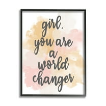 Stupell Industries World Changer Girl Empowering Pastel Calligraphy Phrase Framed Wall Art, 16 x 20, Design by Kim Allen