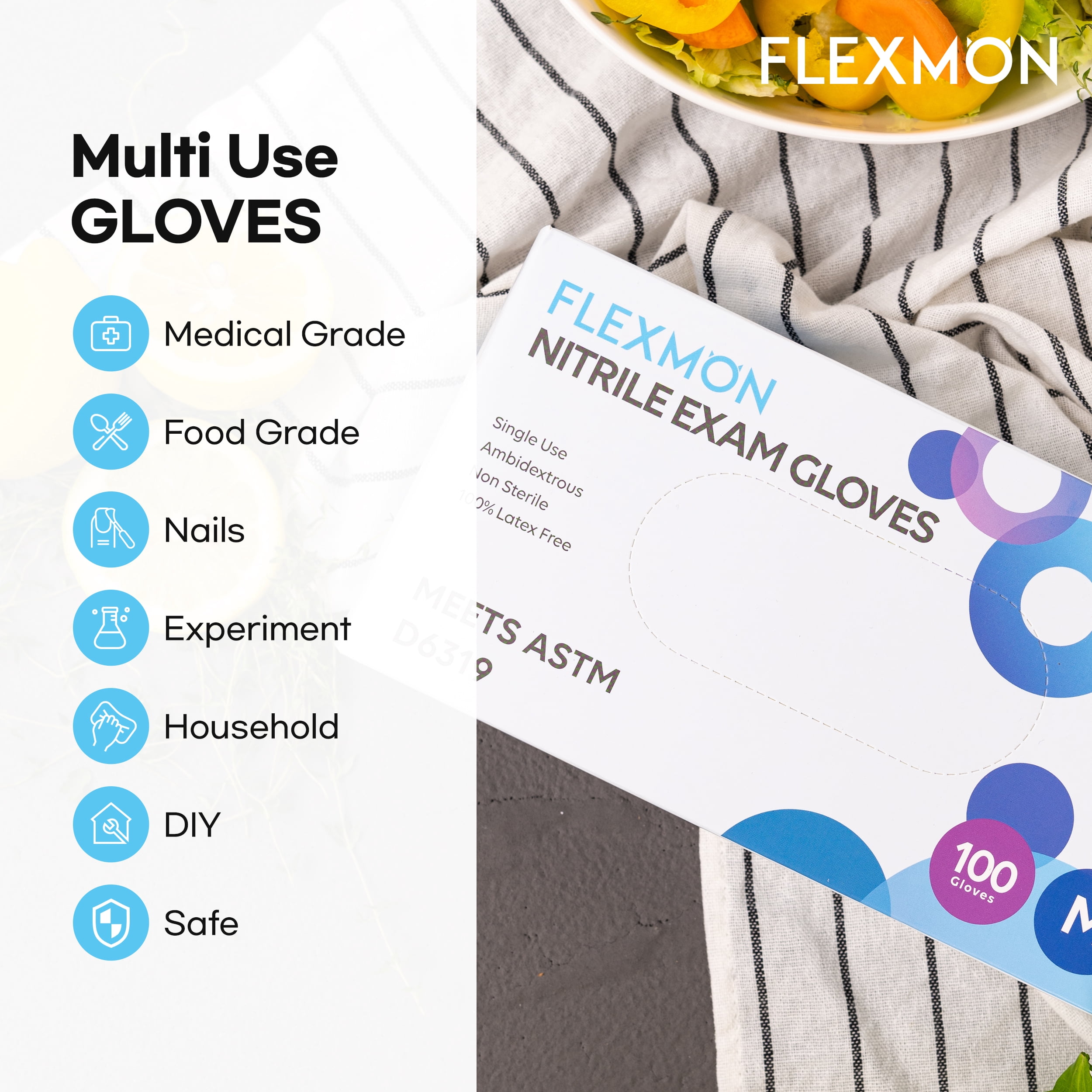 Nitrile Exam and Medical Disposable Gloves, 4.2 Mil, Small 1000/Box by FLEXMON
