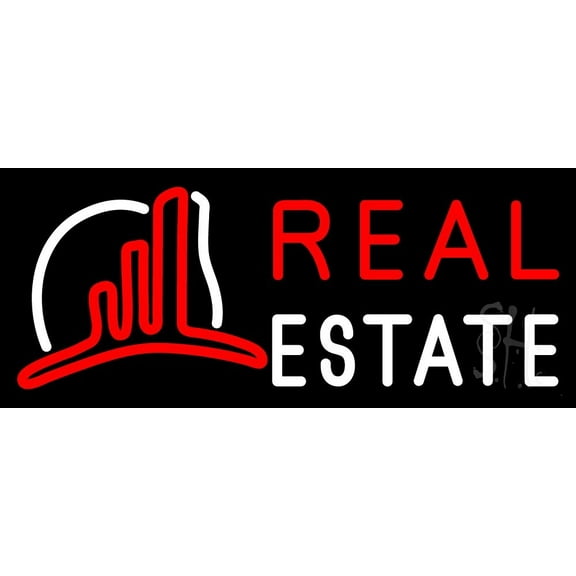 Real Estate With Logo 7 LED Neon Sign 6 x 15 - inches, Black Square Cut Acrylic Backing, with Dimmer - Bright and Premium built indoor LED Neon Sign for office, and stroefront