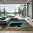 thumbnail image 2 of ODIKA 8'x10' Washable Area Rug Lake Border Cabin Forest Wildlife Print Motif Motifs Fishing Flowing Dynamic for Dining Room, Large Office, Lounge, Non-Slip Chair-Friendly Mat, 2 of 7