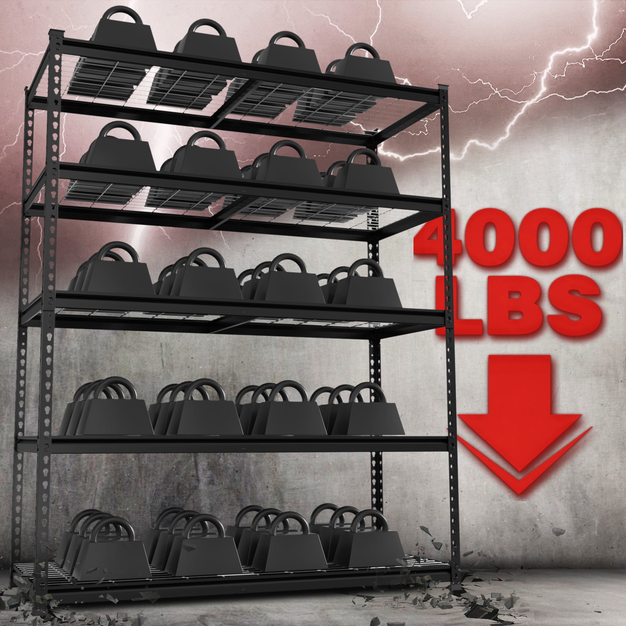 WORKPRO 4000 lbs 5-Tier Metal Shelving Unit, 72”H x 48”W x 24”D, Heavy Duty Adjustable Storage Rack, for Garage, Basement, Warehouse, Workshop