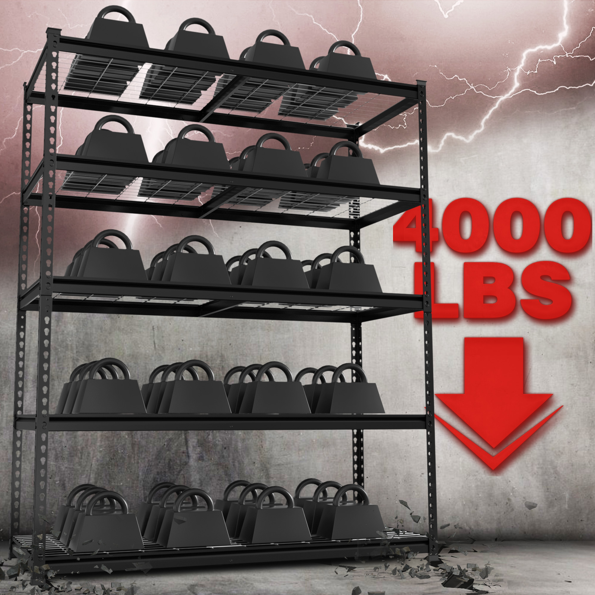 WorkPro 5-Tier Metal Shelving Unit, 72"H x 48"W, Black photo 6