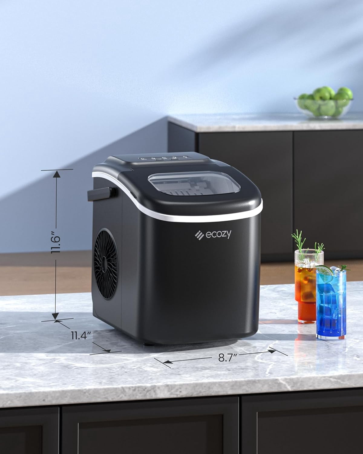 Countertop Ice Maker , Portable -Cleaning with Carry Handle, 26lbs/Day, 9 Bullets in 6 Mins, Black