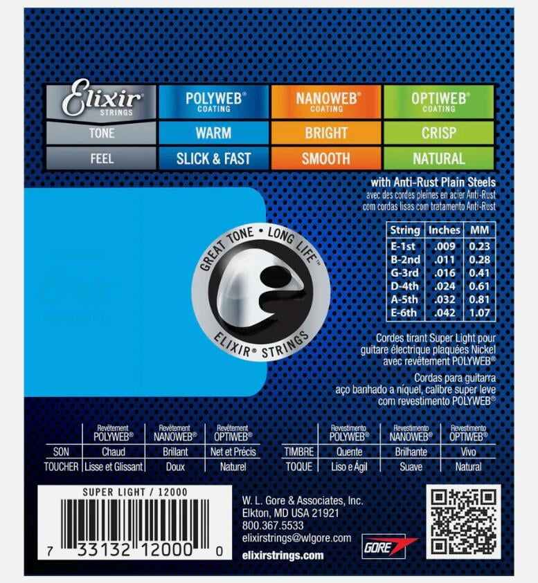 6 Sets! Elixir POLYWEB Nickel Electric — 12000 Super Light .009-.042