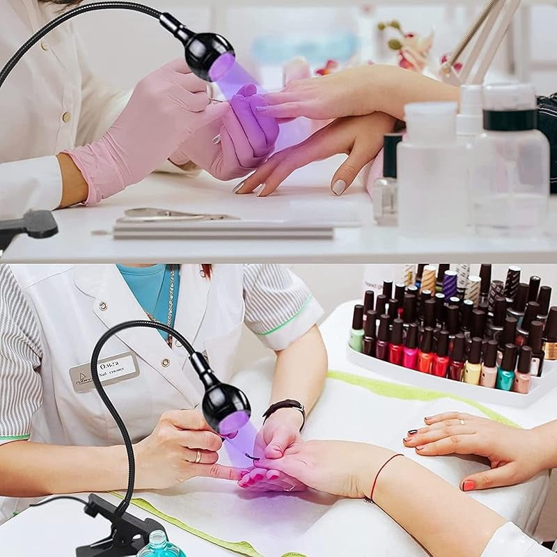 XIHAMA 3W mini UV nail lamp with 360° rotating clamp for fast-drying American gel