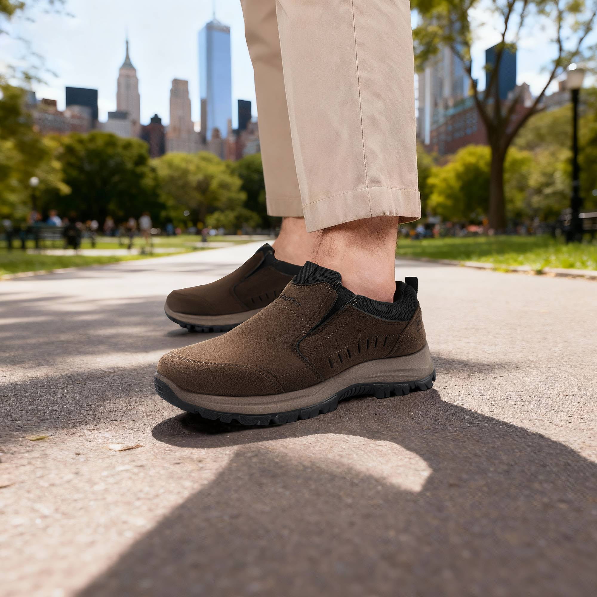 Fittington Mens Slip on Hiking Shoes Casual Outdoor Trainers Loafer, Mocha Color