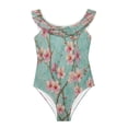 thumbnail image 3 of Girls Ruffle One Piece Swimsuit, Stretchy Fabric for Beach & Pool Activities Pink Peach Blossoms, 3 of 8