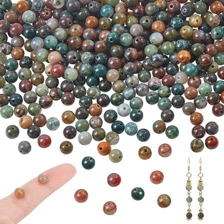 About 295 Pcs Natural Indian Agate Beads 6 mm Multicoloured Natural Round Gemstone Beads for Bracelet Jewellery Making Hole: 1 mm