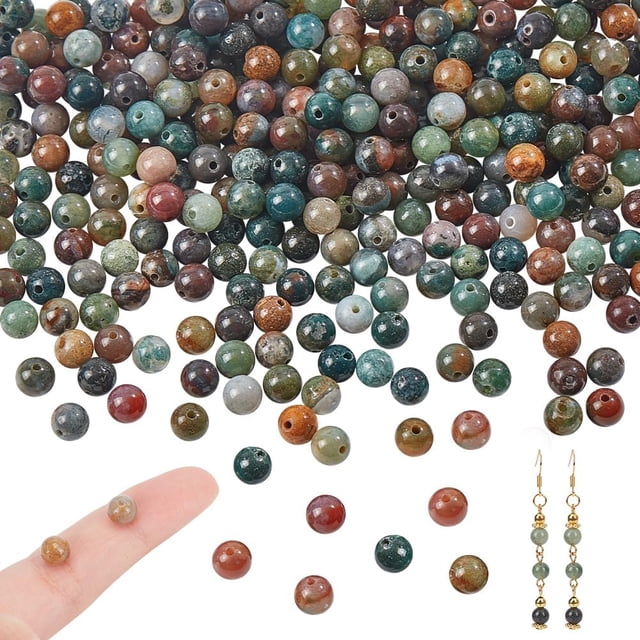 295 cuentas de ágata india natural de 6 mm, redondas y multicolores, para pulseras y bisutería. Agujero: 1 mm.