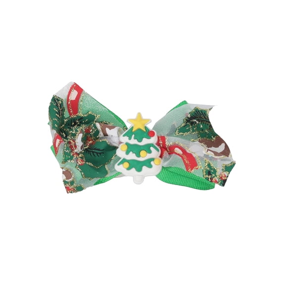 Motique Accessories Hair Bow Sparkle Christmas Bow with Silicone Charm - Green Tree