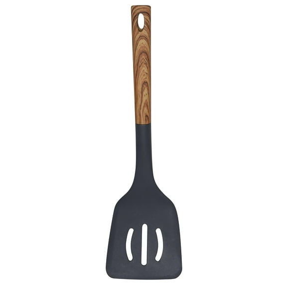 Bene Casa - Black Spatula with Wood Like Handle, Heat Resistant.Black Spatula w/Woodlike Handle, 14"