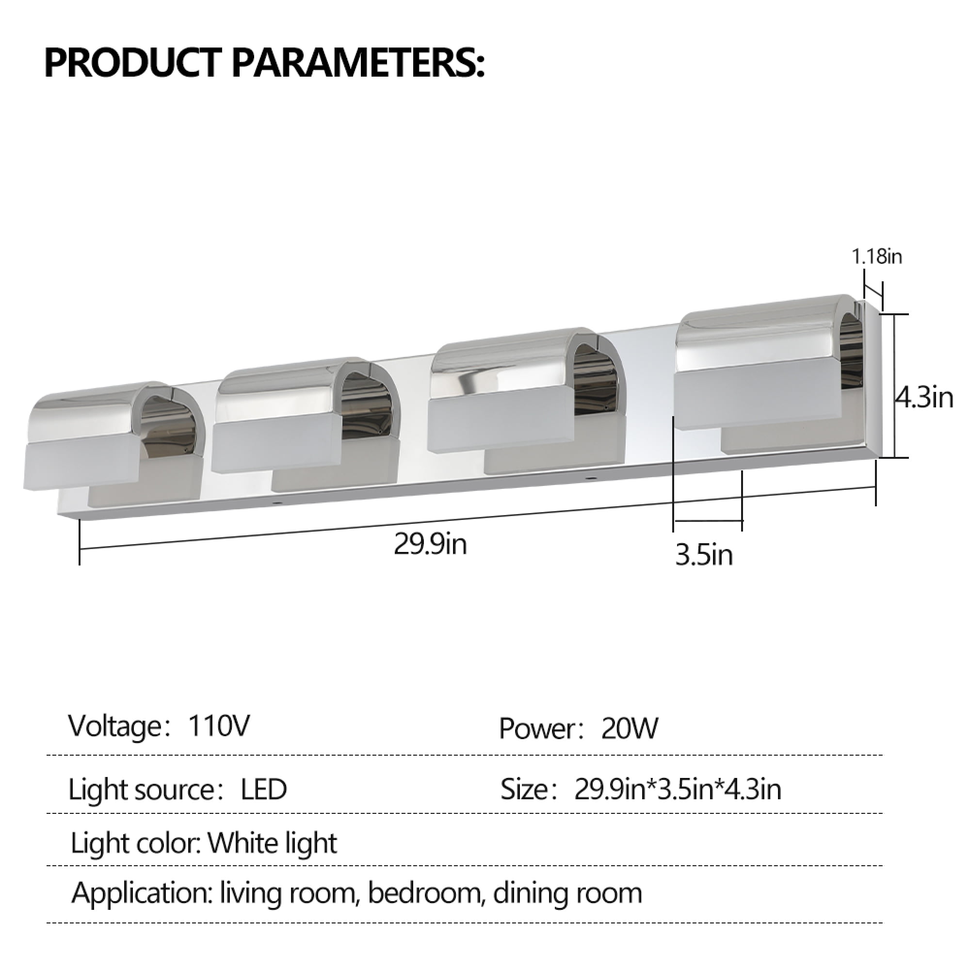 Jopath 4-Light Bathroom Vanity Light, Modern Dimmable LED Wall Mount Lighting Fixture for Bathroom Vanity Mirror Chrome