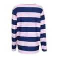 thumbnail image 3 of Women's Wide Striped Shirt Long Sleeve Loose Basic Boat Neck Tops,Pink,XL, 3 of 6