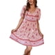 thumbnail image 5 of VISgogo Vestido de verano de manga corta para mujer, estampado de flores a la moda, cuello en V, cintura alta, vestido acampanado VISgogo  moda, 5 of 9